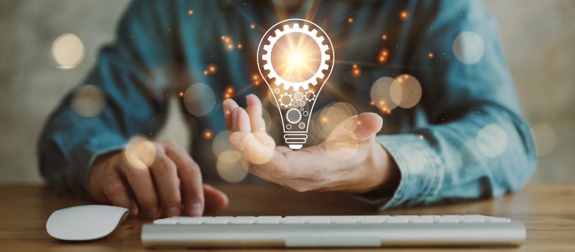 Innovation. Hands holding light bulb for Concept new idea concept with innovation and inspiration, innovative technology in science and communication concept,